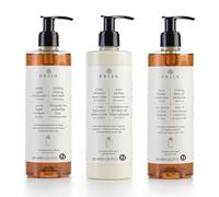 thehotelery.de PRIJA XL Set 3 x 380 ml sapone liquido ginseng, shampoo per pelle e capelli, lozione per il corpo, spa hotel, sapone rivitalizzante con ginseng, lozione per mani e corpo con vitamina E