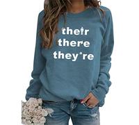 Their There They're Sweatshirt Funny Grammar Shirt Women Casual Long Sleeve Crew Neck Pullover Tops