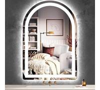 THEKLA Specchio da bagno ad arco con luci a LED, 71 x 96 cm, con arco a LED, per parete del bagno, specchio illuminato ad arco, anti-appannamento, dimmerabile, 3 colori, 38 LED intelligenti, da tavolo