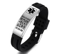 Theluckytag Braccialetti medici per uomini e donne con codice QR, braccialetti medici identificativi di emergenza per sport e viaggi, cinturino in silicone impermeabile per polsi fino a 22,9 cm, più
