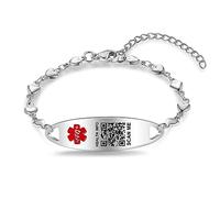 Theluckytag Braccialetto identificativo medico con codice QR aggiornato, da donna, in argento Sterling da 17,8 cm a 22,9 cm, più spazio per risparmiare e cambiare informazioni di emergenza, Medio