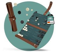 THENK Backgammon da viaggio - Elegante gioco di backgammon arrotolabile in ecopelle - gioco da viaggio compatto con pietre e dadi - leggero e perfetto per le vacanze e le attività all'aperto