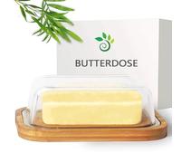 Theo&Cleo Burriera in vetro e bambù, bambù ecologico e sostenibile, coperchio in vetro di alta qualità, scatola per burro, 250 g di burro