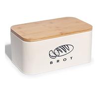 Theo&Cleo, contenitore per il pane con coperchio, in bambù ecologico, può essere utilizzato come tagliere, spazioso contenitore per pane in metallo, 30 cm x 18 cm x 14 cm, beige