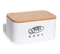 Theo&Cleo, contenitore per il pane con coperchio, in bambù ecologico, può essere utilizzato come tagliere, spazioso contenitore per pane in metallo, 30 cm x 18 cm x 14 cm, bianco