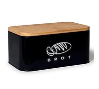 Theo&Cleo, contenitore per il pane con coperchio, in bambù ecologico, può essere utilizzato come tagliere, spazioso contenitore per pane in metallo, 30 cm x 18 cm x 14 cm, nero