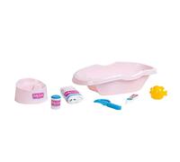Theo Klein 1647 Set Vasca da bagno Baby Coralie, Per bambole di grandezza fino a 35 cm, Numerosi accessori per la cura e il bagnetto, Giocattolo per bambini a partire dai 3 anni