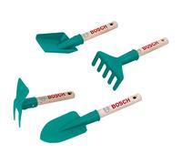 Theo Klein 2735 Bosch Set di attrezzida giardino, Include vanga, rastrello, pala e zappa, Occhiello per l'aggancio, Giocattolo per bambini dai 3 anni