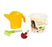 Theo Klein 7621 Set secchiello da spiaggia - Giardino I Include annaffiatoio, paletta e rastrello con manico corto in legno I Plastica riciclata I Giocattoli per bambini dai 18 mesi in su