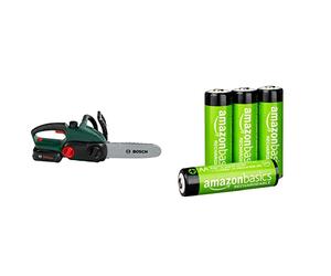 Theo Klein 8399 Bosch Chain Saw I Authentic Replica of the Original I Battery - Powered Saw with Light and Sound Effects & Amazon Basics - Batterie AA ricaricabili, pre-caricate, confezione da 4