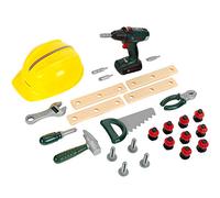 Theo Klein 8417 Set da artigiano Bosch, 37 pezzi I Trapano avvitatore cordless per bambini con luce e suono I Attrezzi e accessori per banco da lavoro I Giocattoli per bambini dai 3 anni in su