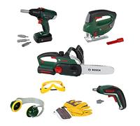 Theo Klein 8593 Grande set da muratore I Seghetto e motosega resistenti con luce e suono I Due fantastici trapani avvitatori cordless a batteria per bambini I Accessori di sicurezza con design Bosch I Giocattoli per bambini dai 3 anni in su
