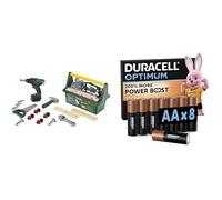 Theo Klein Bosch Cassetta Attrezzi, Avvitatore LED, 3+ Anni, & Duracell Optimum AA 8 pz, Power Boost