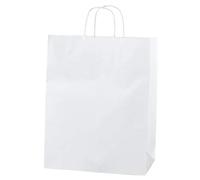 Thepaperbagstore 25 Sacchetti di Carta Bianchi, Riciclabili e Riutilizzabili, Robusti, con Manici Intrecciati - Medi - 250x110x310mm
