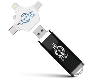 ThePhotoStick® Omni - Chiavetta USB da 128 GB e Memory Stick, backup foto e video per iPhone, Android, Mac e PC, connessione multiporta per archiviare e trasferire facilmente i file