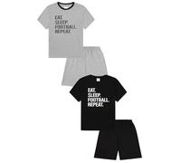 ThePyjamaFactory Eat Sleep Football Repeat - Pigiama corto per bambini, colore: nero e grigio, confezione da 2, Multicolore, 11-12 Years