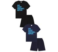 ThePyjamaFactory Eat Sleep Football Repeat - Pigiama corto per bambini, confezione da 2, colore: nero e blu navy, Multicolore, 14-15 Years
