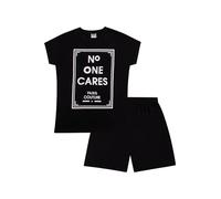 ThePyjamaFactory Pigiama corto da bambina con scritta "No One Cares Paris Couture", in cotone, da 9 a 16 anni, Nero , 14-15 Years