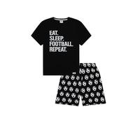 ThePyjamaFactory Pigiama corto in cotone bianco con scritta "Eat Sleep Football Repeat", Nero , 8-9 Years