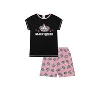 ThePyjamaFactory Pigiama corto in cotone per ragazze Sleep Queen per bambini, Nero , 15-16 Jahre
