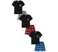 ThePyjamaFactory Pigiama corto per bambini con tasca a quadri neri e bianchi, neri e rossi, con tasca a quadri, confezione da 3, Multicolore, 13-14 Years