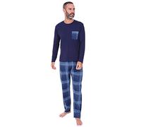 ThePyjamaFactory Pigiama Lungo da Uomo Blu Navy a Quadri, Blu, M
