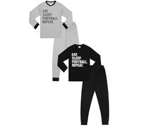 ThePyjamaFactory Pigiama lungo per bambini con scritta "Eat Sleep Football Repeat", colore nero e grigio, confezione da 2, Multicolore, 13-14 Years