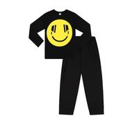 ThePyjamaFactory, pigiama per ragazzi da 11 a 16 anni, nero, motivo: smiley giallo con cuffie Nero 13-14 Anni