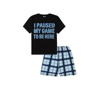 thepyjamafactory Ragazzi I Paused My Game to Be Here Gaming Black Blue Corto Cotone Pigiama (15-16 Anni)