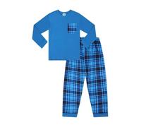 ThePyjamaFactory Pigiama da ragazzo blu lungo tartan a quadri per bambini, Blu, 10-11 Years
