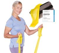 TheraBand 2,50 m con ancoraggio per porta + borsa gialla | resistenza 1,3 kg | fascia da ginnastica | fascia elastica | allenamento a casa, allenamento con la forza, esercizi per la schiena, terapia,