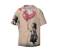 There is Always Hope and Girl with Balloons Camicia casual a maniche corte da uomo Cool Daily Loose Business Casual Bar Workwear, Nero , S