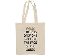 There is only one race Natural Cotton Tote Bag Bianco