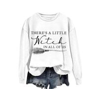 There's A Little Witch In All Of Us. Donne Monogramma Stampa Halloween Strega Girocollo Hoodless Felpa con cappuccio Grafica Felpe con cappuccio Donne, bianco, XXL