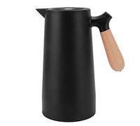 Thermal Coffee Carafe 1L White 12h Insulation Olecranon Water Outlet Leakproof Beech Wooden Handle Heat Detachable One Hand Pour for Home Camping Hiking (Black)