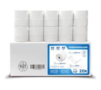 THERMALKING - Rotoli Cassa 80x80 Termica Fiscale [senza BPA] - Rotolo per stampante registratore di cassa fiscale 80mm x 80m x 12mm - Rotolini carta termica 80x80x12 - [20x]