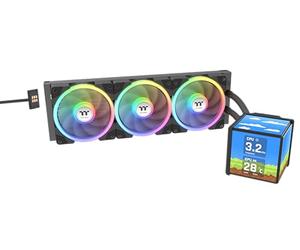 Thermaltake MINECUBE 360 Ultra CPU Liquid Cooler; compatibile Intel/AMD; 3 x 120 mm 500~2000 rpm SWAFAN EX ARGB; MAGForce 2.0. 4X 3.95 TFT LCD; pale della ventola sostituibili; nero; CL-W481
