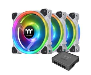 Thermaltake Riing Trio 12 RGB White TT Premium Edition - Confezione da 3 pezzi, 120 mm, 3 anelli indipendenti da 16,8 milioni di colori LED, con 30 LED indirizzabili, ventola per caso/radiatore,
