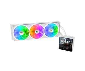 Thermaltake TH360 V3 Ultra ARGB CPU Liquid Cooler; Intel/AMD; 1x360mm 500~2500rpm Single Frame ARGB Ventilatore; 3.9 "TFT 720x720p LCD; Testa della pompa girevole; Controllo schermo LCD TT; Neve