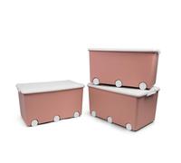 Thermobaby - Box portaoggetti PLAYBOX - MAXI 42 L - Set di 3 scatole di immagazzinaggio - Scatola portaoggetti in plastica con coperchio - Clip di chiusura - Maniglia - Impilabile - Rosa