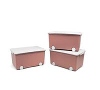 Thermobaby - Box portaoggetti PLAYBOX - MEDIUM 26 L - Set di 3 scatole di immagazzinaggio - Scatola portaoggetti in plastica con coperchio - Clip di chiusura - Maniglia - Impilabile - Rosa