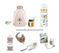 THERMOBABY Confezione da pranzo per 1° età, scaldabiabiberon - Biberon - Contenitore per latte - Perno per biberon - Bavaglino con chiusura a ciuccio, confezione regalo