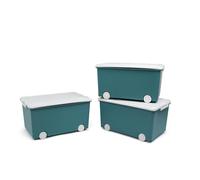 THERMOBABY - Contenitore portaoggetti PLAYBOX - MEDIUM 26 L - Set di 3 scatole di immagazzinaggio - Scatola portaoggetti in plastica con coperchio - Clip di chiusura - Maniglia - Impilabile - Verde