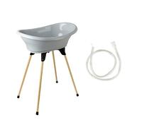 Thermobaby-Kit Vasca da Bagno per Neonati-Vasco-Vasca da Bagno, Piede in Legno e Tubo di Scarico-Innovazione brevettata-Pieghevole e Stabile-può ospitare Lettino da Bagno-Made in France-Grigio Charme