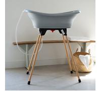 Thermobaby-Kit Vasca da Bagno per Neonati-Vasco-Vasca da Bagno, Piede in Legno e Tubo di Scarico-Innovazione brevettata-Pieghevole e Stabile-può ospitare Lettino da Bagno-Made in France-Grigio Charme
