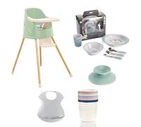THERMOBABY Pack Pasto YOUPLA - Seggiolone, 5 scatole di conservazione, set di stoviglie - Ventosa universale - Bavaglino semirigido