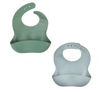 Thermobaby Set 2 bavaglini silicone tasca di recupero, regolabili (grigio fascino e verde cactus)