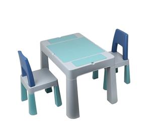 Thermobaby - Tavolo multifunzione Multiplay - 2 sedie - Vassoio double face - Tavolo da gioco per bambini - Scrivania per bambini con sedie e depositi - Tavolo multifunzione interno/esterno