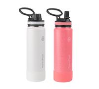 Thermoflask Borraccia da 680,4 g con beccuccio e coperchio con cannuccia, in acciaio inossidabile, isolamento a doppia parete e senza BPA, a tenuta stagna, riutilizzabile, bianco/corallo (confezione