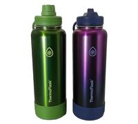 ThermoFlask Bottiglia da 1184 ml con beccuccio e coperchio con cannuccia, in acciaio inossidabile, isolamento a doppia parete e senza BPA, a prova di perdite, riutilizzabile, verde bosco/viola
